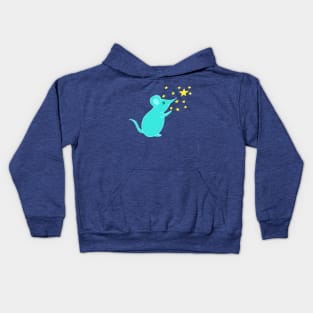 Cute Blue Mouse Making Magic and Stars Kids Hoodie